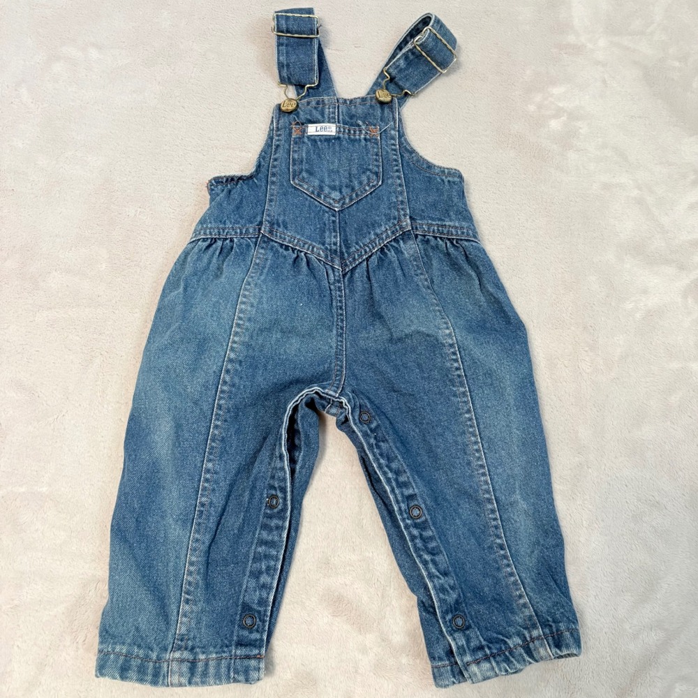 Lee Vintage Denim Overalls Kids Blue size 18 Months Snap Inseam Made in USA